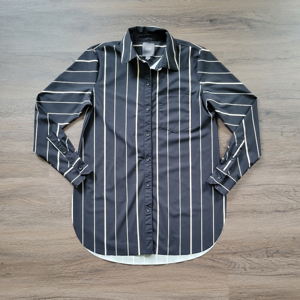 Lysse Black and White Striped Button Down Shirt